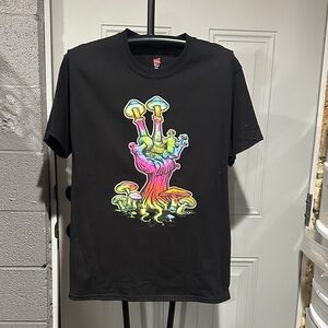 Hanes Black Tee with Psychedelic Mushroom Art